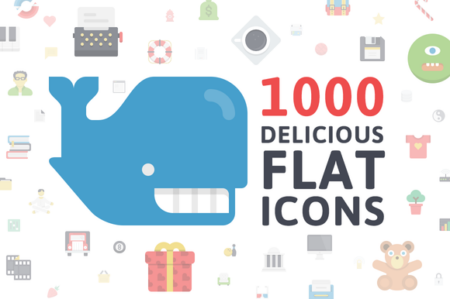 Feature image 1000 Delicious Flat Icons feature image showcasing a 2D blue whale