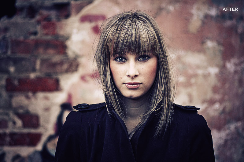 Free-Photoshop-Action Free photoshop action applied on a image of woman with blonde hair and black jacket
