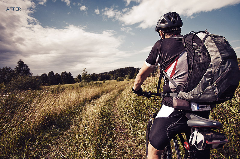 dark-photoshop-action Dark Photoshop action applied on image of a cyclist in a grassland