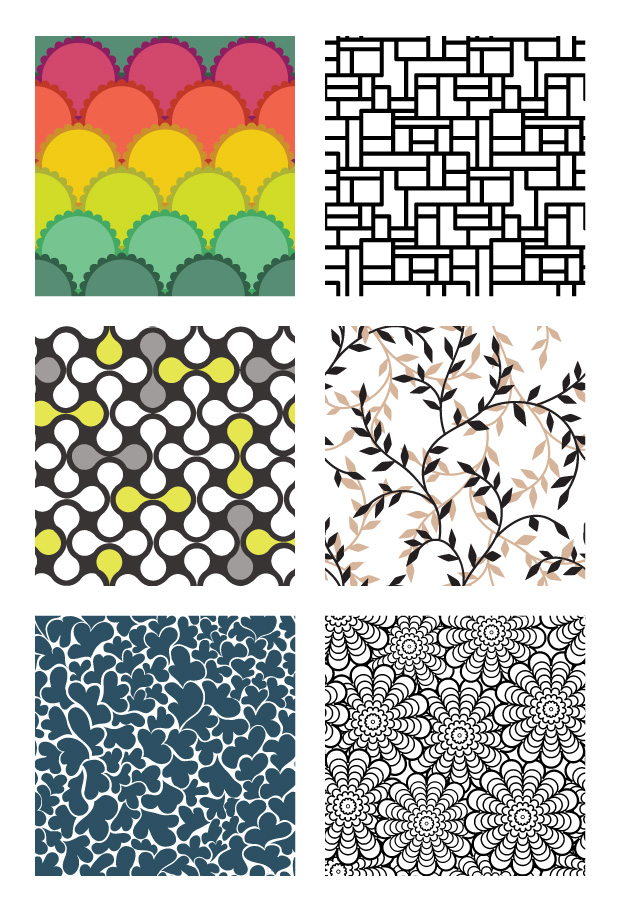 Collage of colorful free geometric patterns