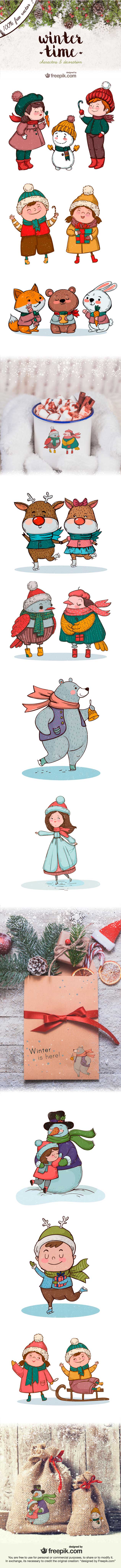 Winter-characters-Illustrations Winter characters and home decor Illustrations long collage