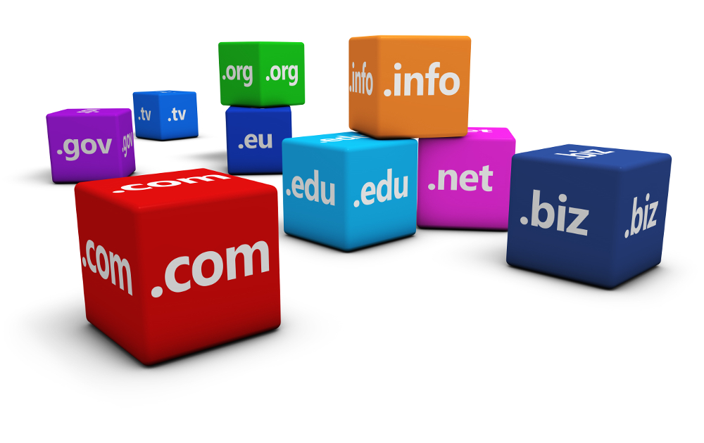 domains sign and text on colorful cubes Website and Internet domain names concept with domains sign and text on colorful cubes isolated on white background.