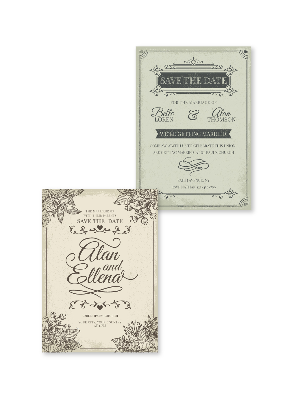 beautiful wedding invitation template Collage of two classic and beautiful wedding invitation template