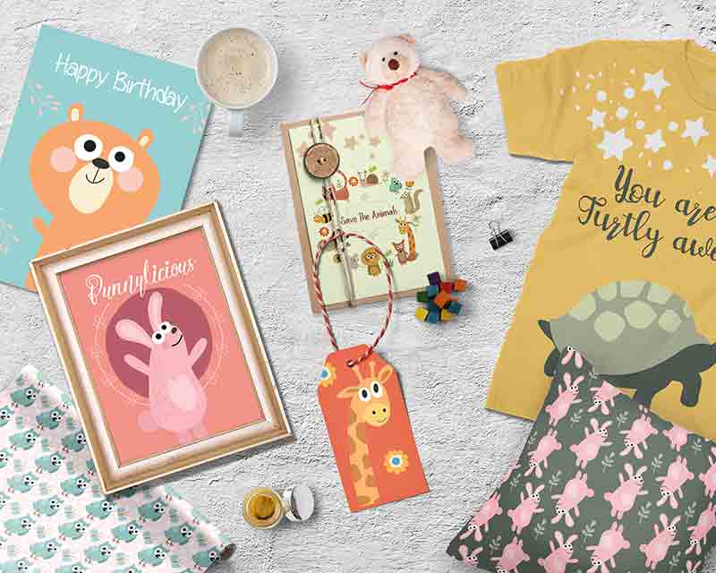 Cute Animals vector in frame Mockup 