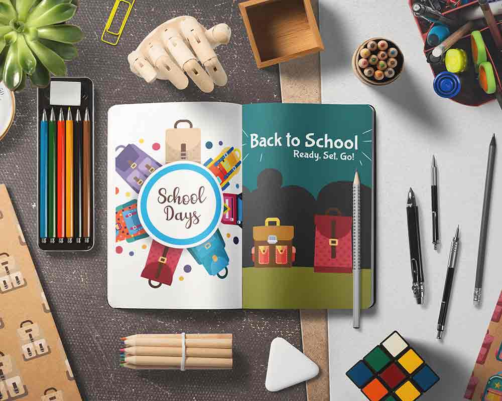 School bags vector elements on a mockup