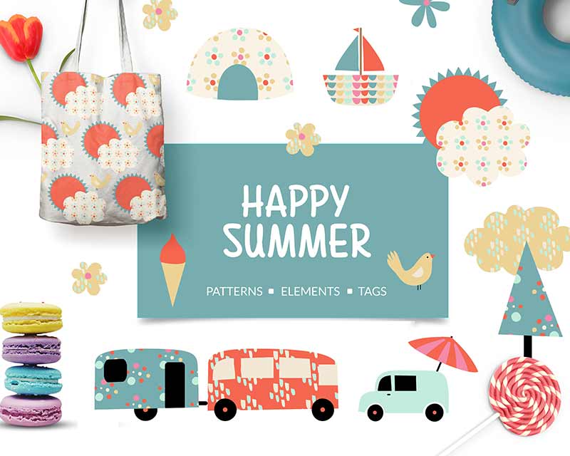 Happy Summer vector elements bundle
