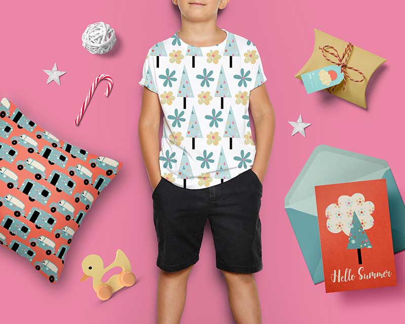 Summer vector elements on a tshirt mockup