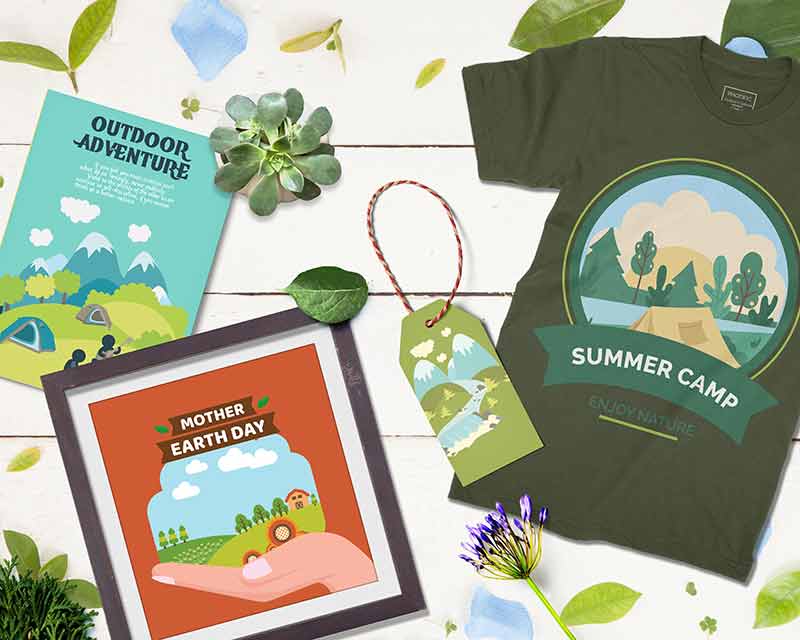 Nature vector elements on a tshirt and frame mockups