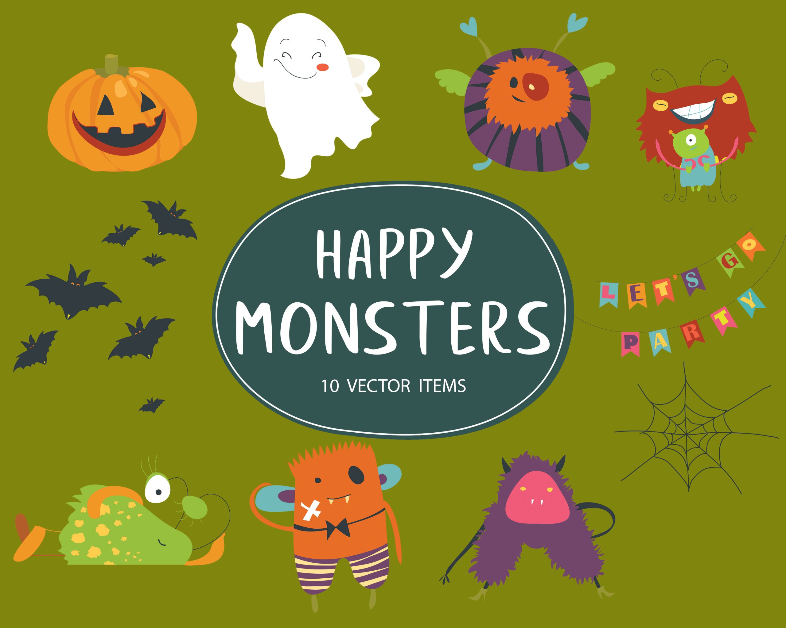 10 Happy Monsters Vector Items