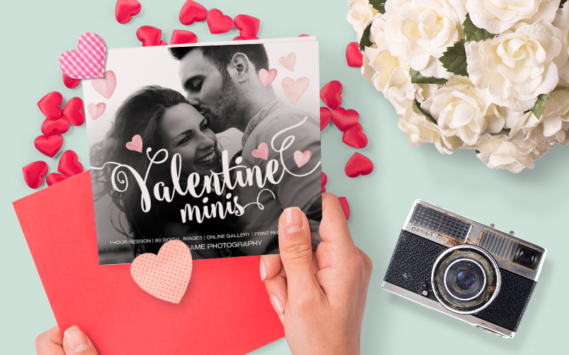 cyan background Photocard card showcasing a couples photo before a cyan background