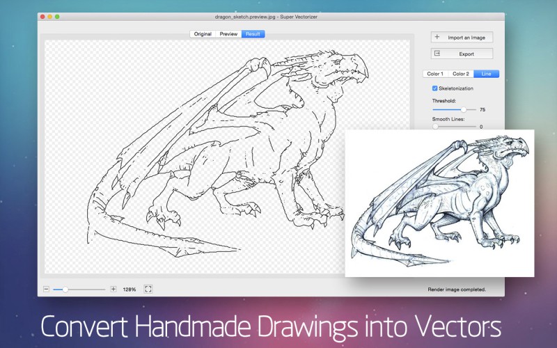 A dragon is vectorized with Vectorizer pro - best program to vectorize an image