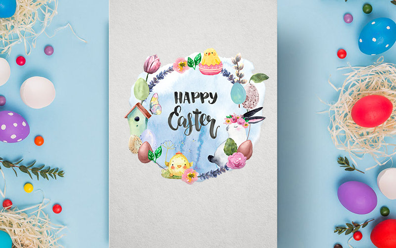Easter Freebie- Preview with a hand drawn Watercolor birdhouse and eggs and more easter vector design, cute easter eggs clipart, easter bunny egg clipart