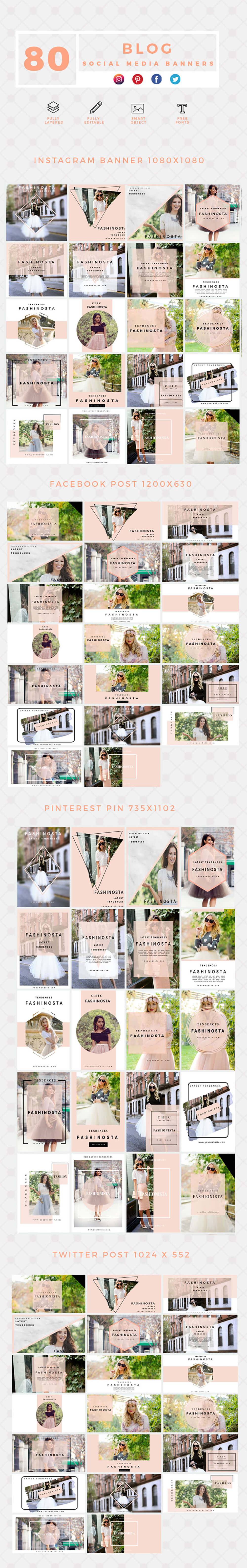blog-social-media-banner-templates Long collage of social media blog banner templates including facebook and instagram banner templates