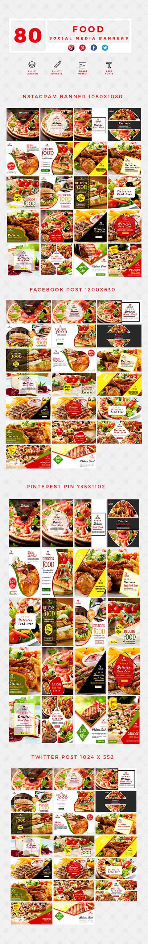 food-social-media-banner-templates long carousal of food banner templates for social media