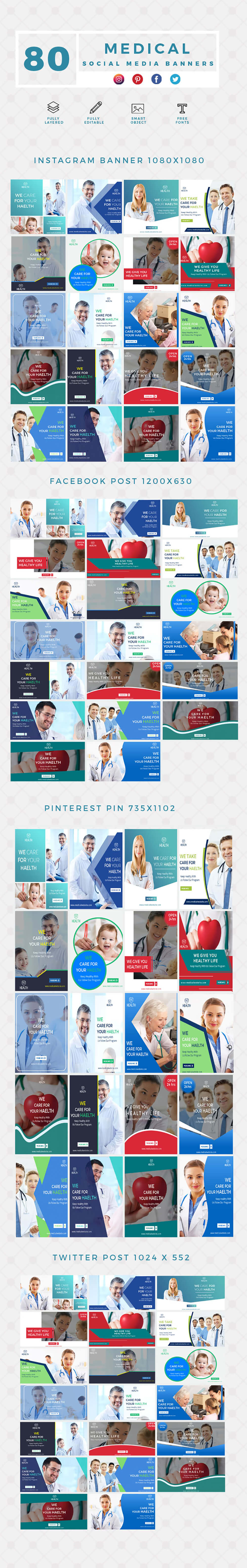 medical-social-media-banner-templates long carousal of medical social media banner templates