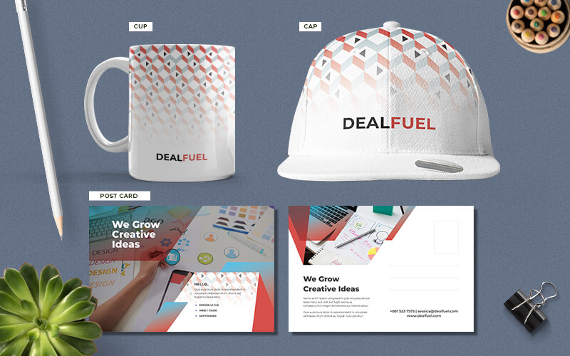 Cup-Mockup Cup and cap mockups with dealfuel brand identity