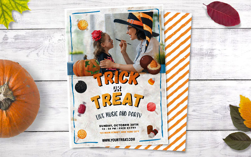 Halloween party invitation with halloween theme text and colors Halloween party flyer with halloween theme text and colors with trick or treat text