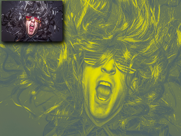 photoshop action showcasing a rockstar in duotone amber hue