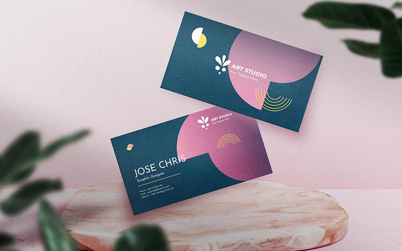 geometrical semi circular design business card mockup