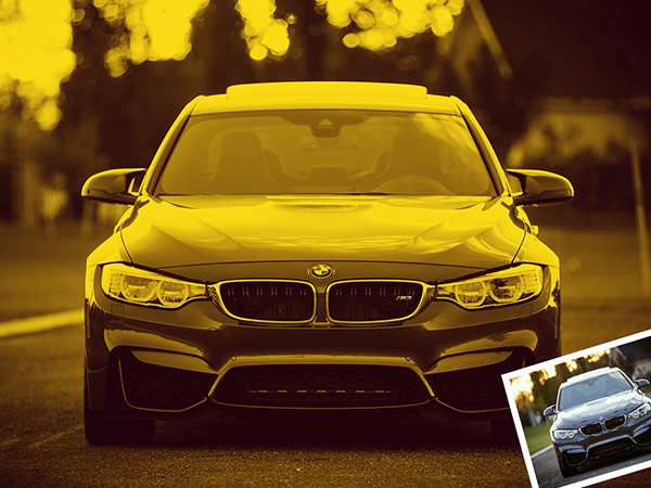 Premium photoshop action effect used on a car with amber hues