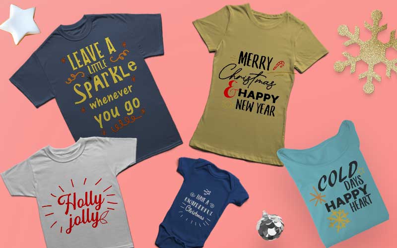 Holiday Themed T-Shirt Designs Bundle Collage of different coloured t-shirts Holiday Themed T-Shirt Designs Bundle, t shirt designs for commercial use