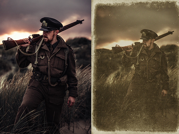 Before and after vintage effect of photo