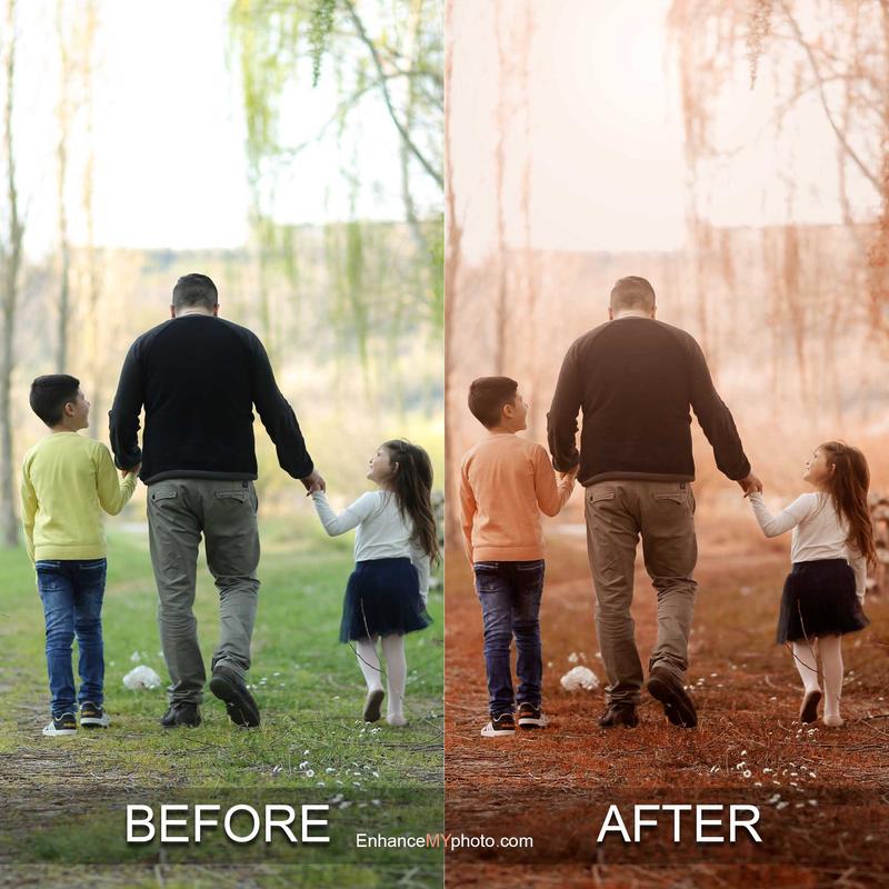 Portrait before and after vintage Photoshop action.