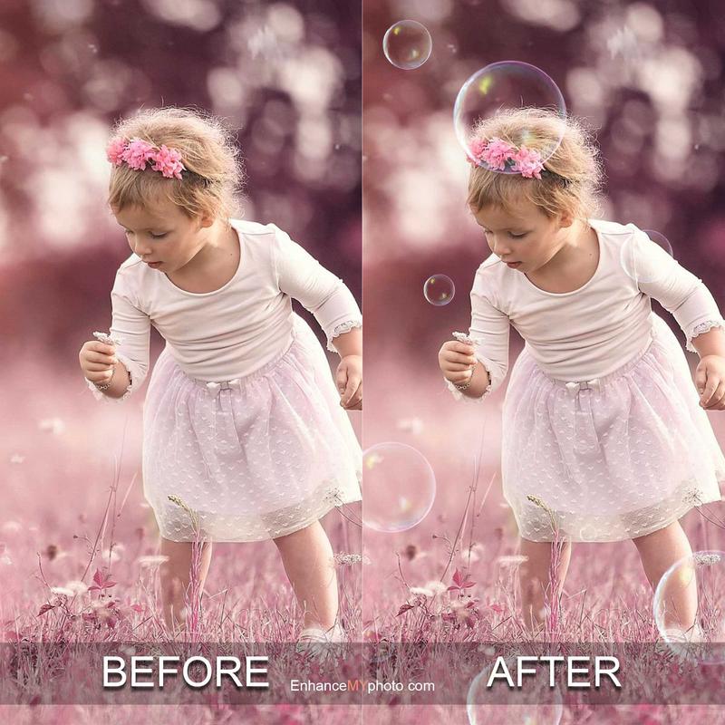 professional photo of a little girl edited using bubble ps action bundle