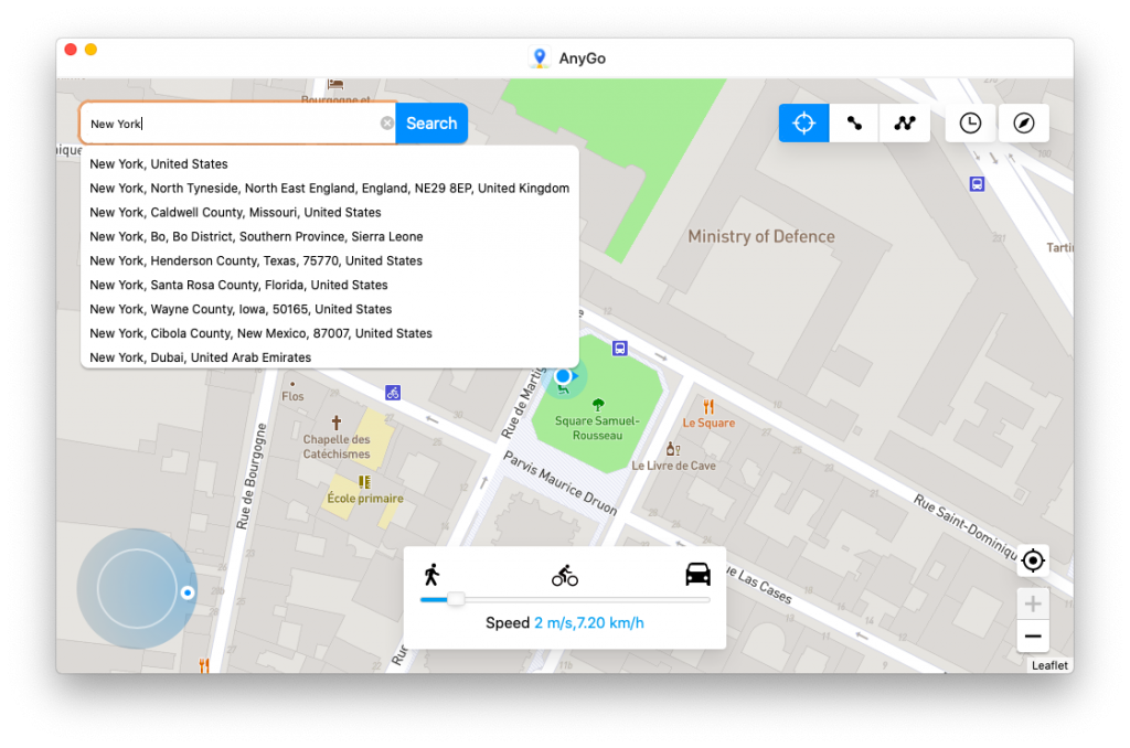 LOcation changer user interface of iToolab AnyGo location spoofer - best location spoofer