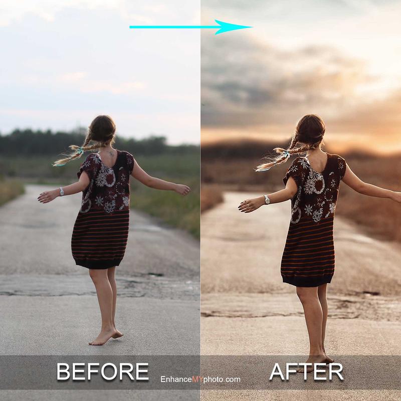 Applying sepia tone to an old photograph: before and after view. professional photo editing bundle