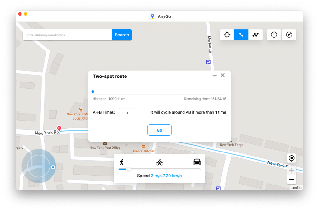 Two spot mode of iToolab AnyGo location spoofer