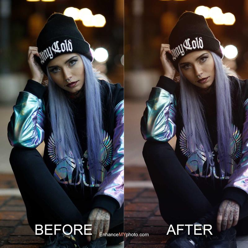 Portrait showing soft glow enhancement: before and after.