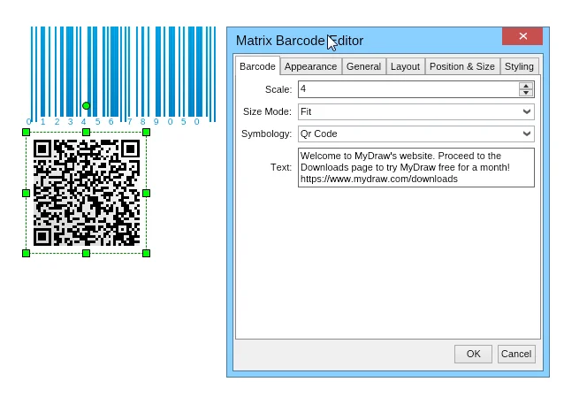 Barcode generator feature of MyDraw