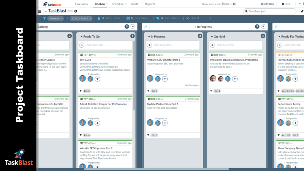 Taskblast - project management software project taskboard user interface