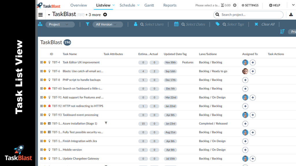 Taskblast - Project Management Software tasklist