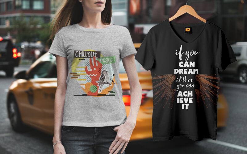 Trendy Apparel Mockups Featuring T-Shirt Designs