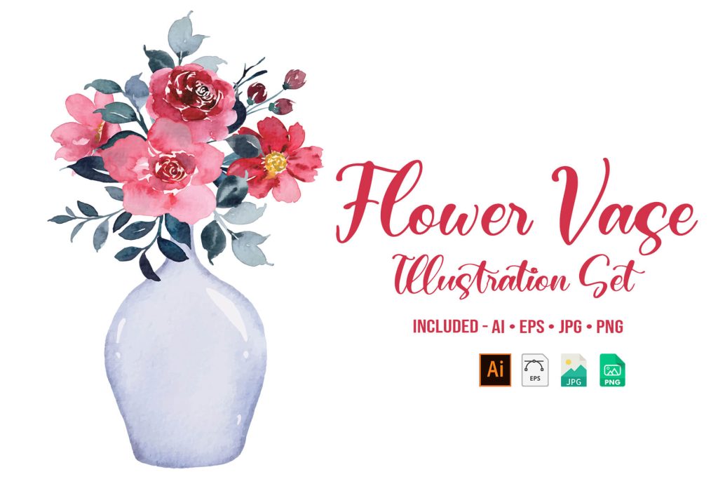 Flower vase watercolor illustrations