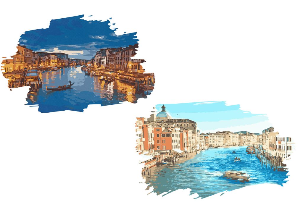 watercolor illustration of Venice sceneries