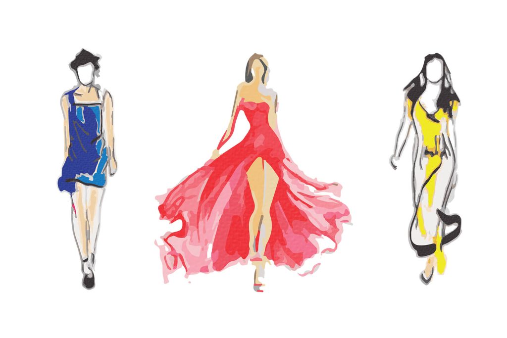 watercolor illustration of fancy women fashion