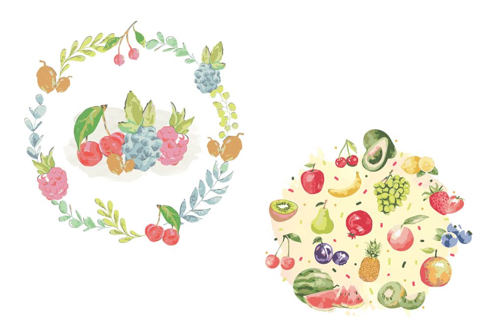 watercolor illustrations of fruits