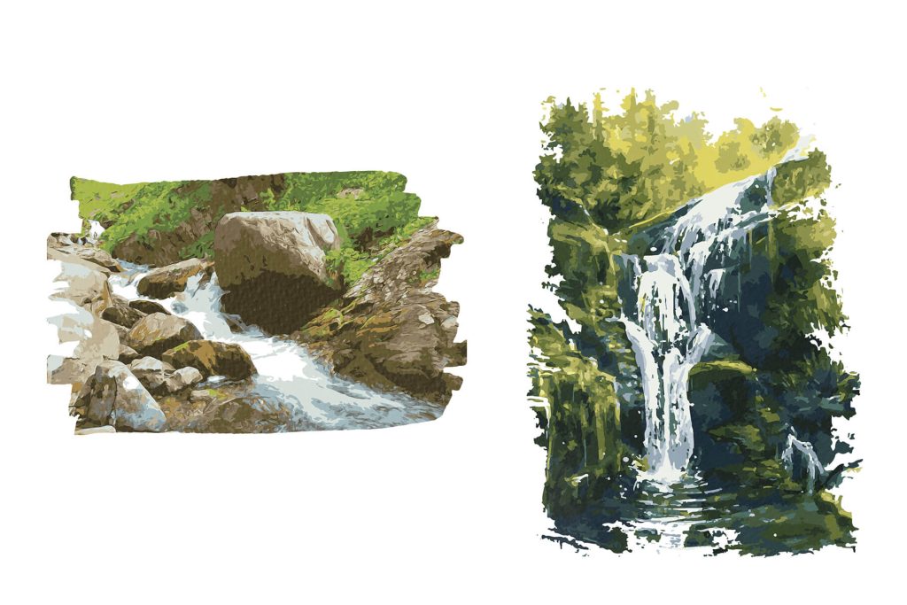 waterfall watercolor Vectors