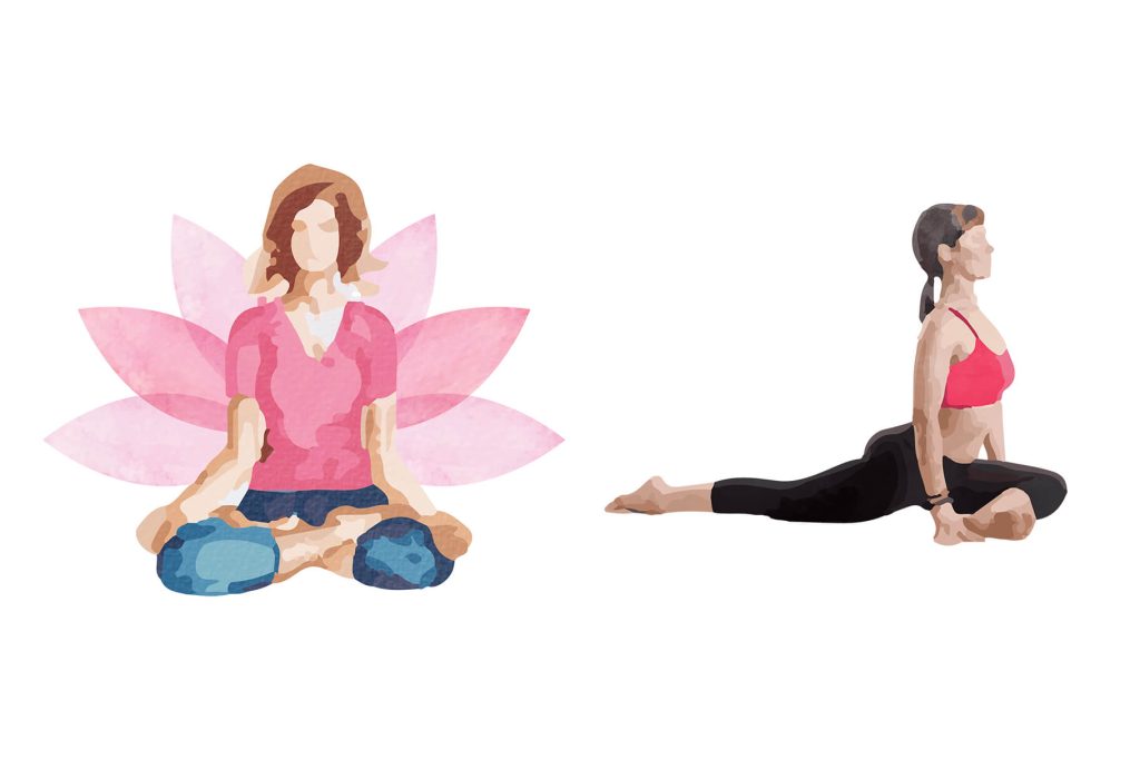 yoga poses in graceful watercolor illustrations