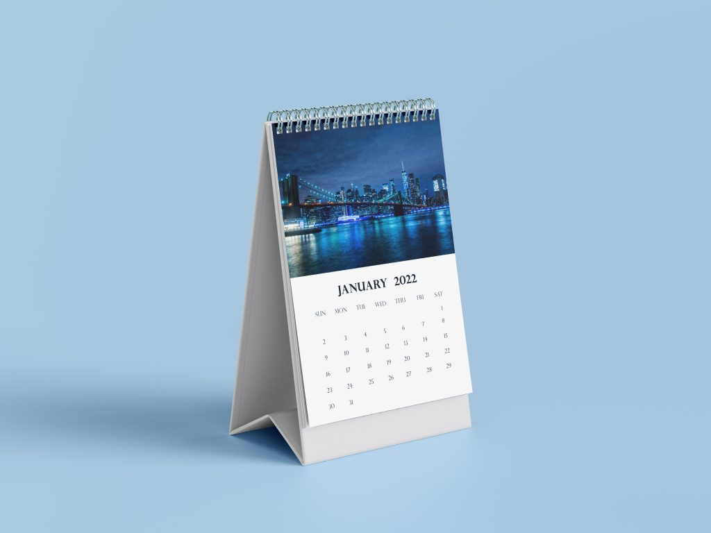 Desk calendar mockup with Night city scape