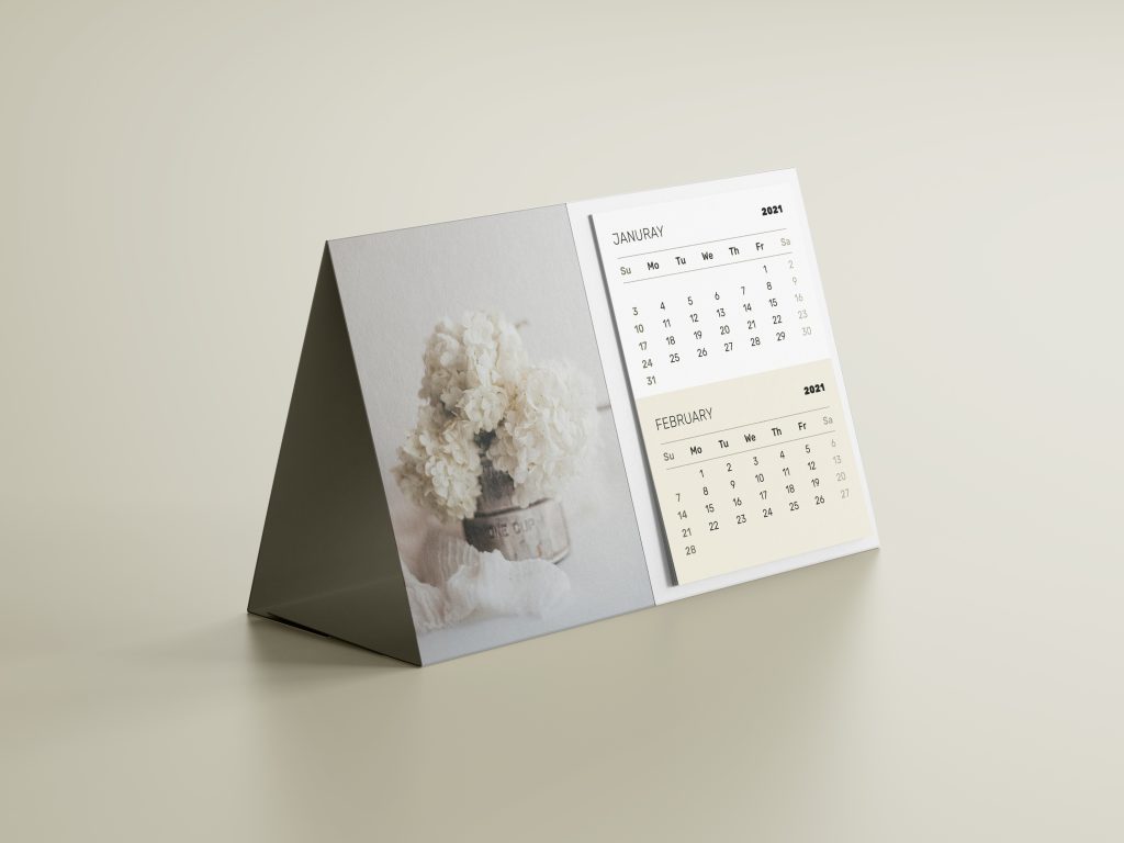 White and grey horizontal calendar mockup