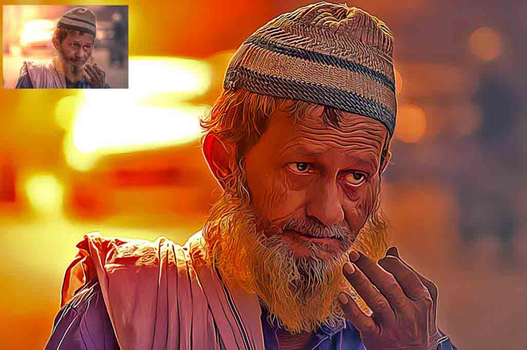 Oil Painting of an old man wearing a skull cap