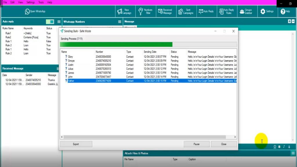 Message sending feature of WhatsApp Automation - WhatsApp Markting Tool. whatsapp marketing automation