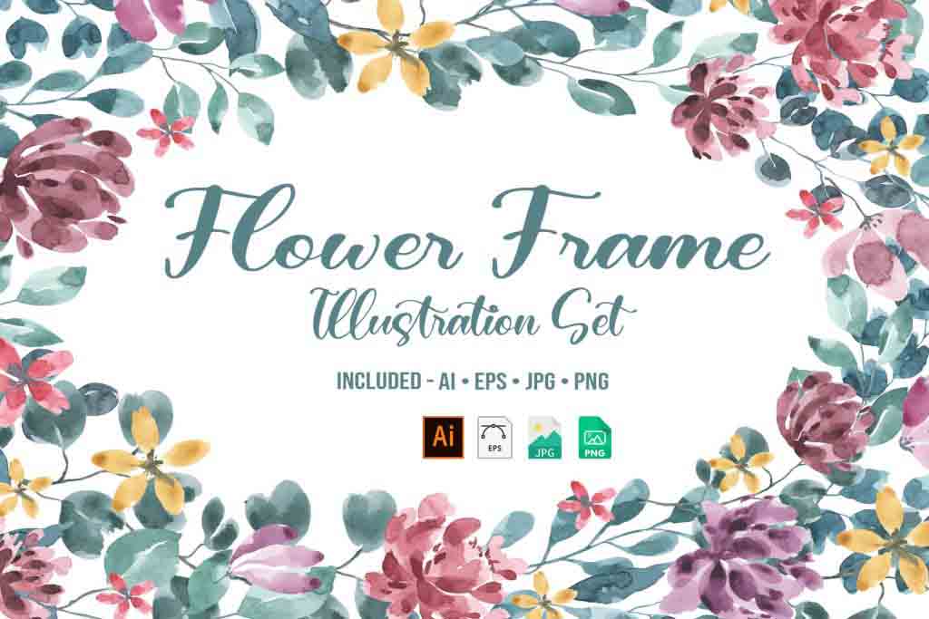 Flower Frame watercolor illustration