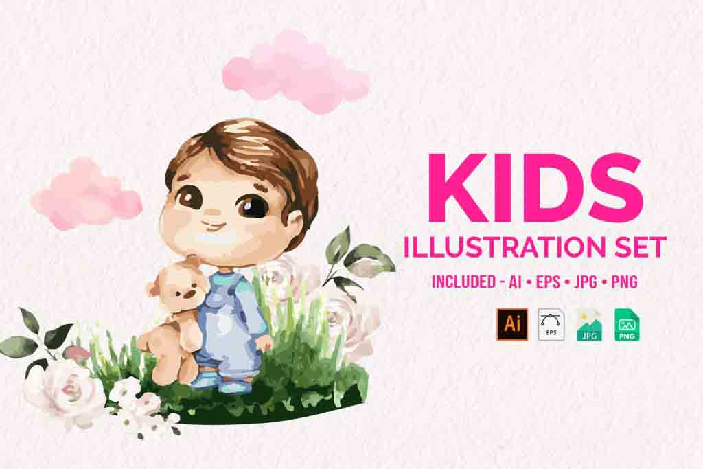 Kids watercolor illustrations