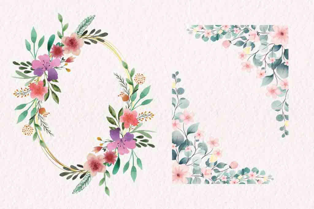 round Flower Frame watercolor illustration