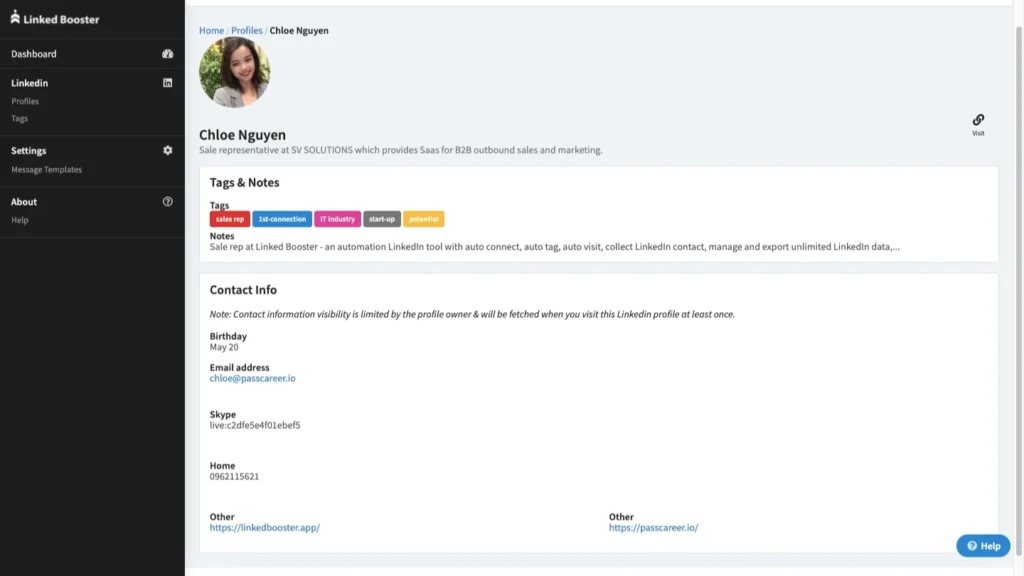 Linked Booster - linkedIn automation tool dashboard UI